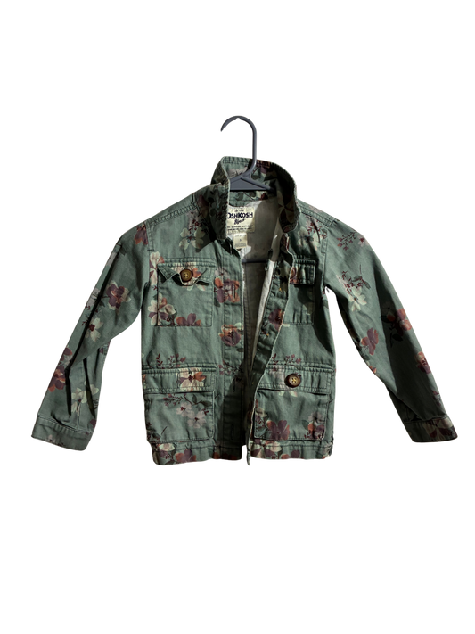 OshKosh B'Gosh Kids Girls Jacket Size 5 Green Denim Cotton Floral Button Up