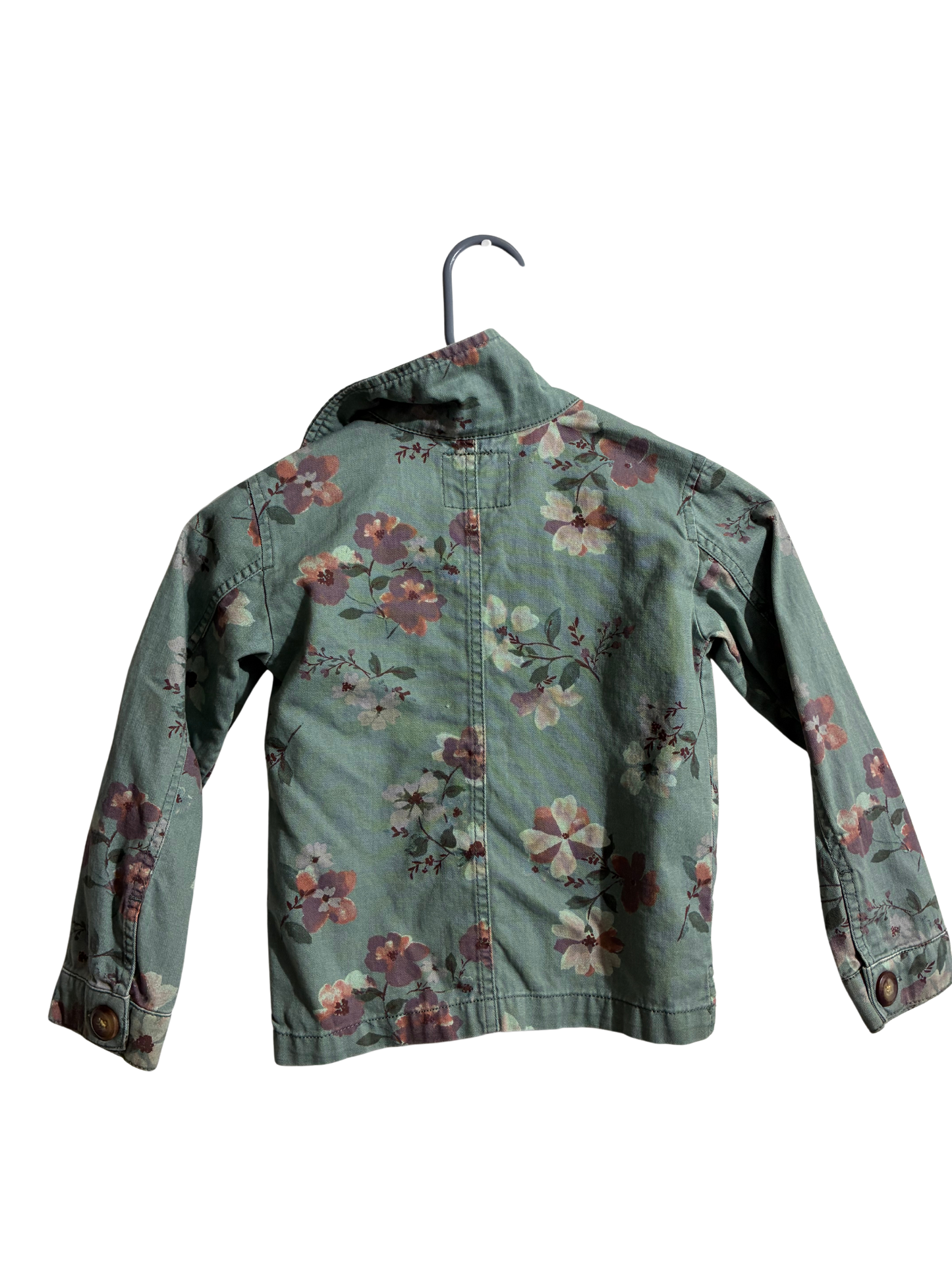 OshKosh B'Gosh Kids Girls Jacket Size 5 Green Denim Cotton Floral Button Up
