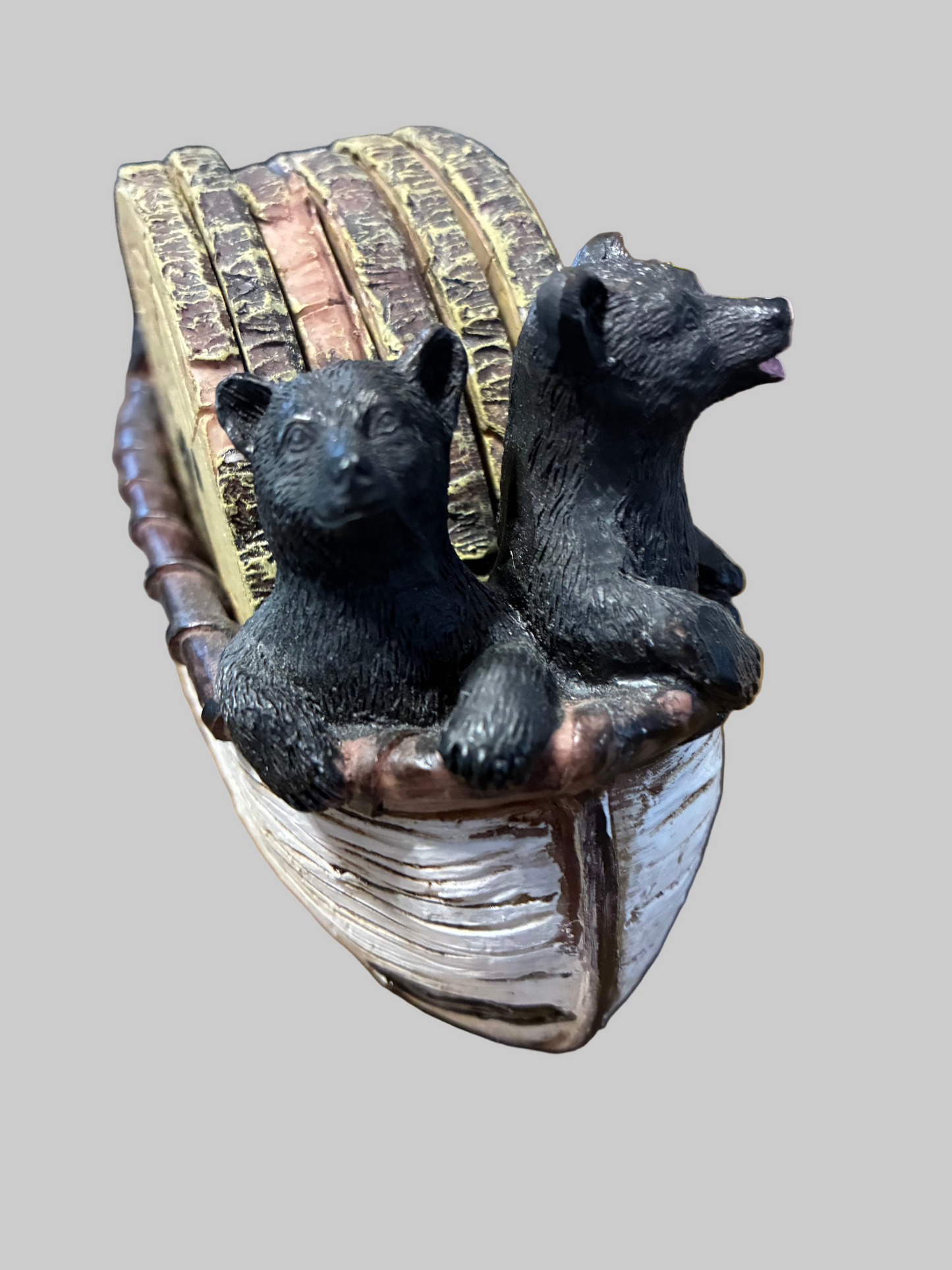 SET OF 6 RUSTIC STYLE COASTERS WITH BEAR FIGURES IN CANOE
