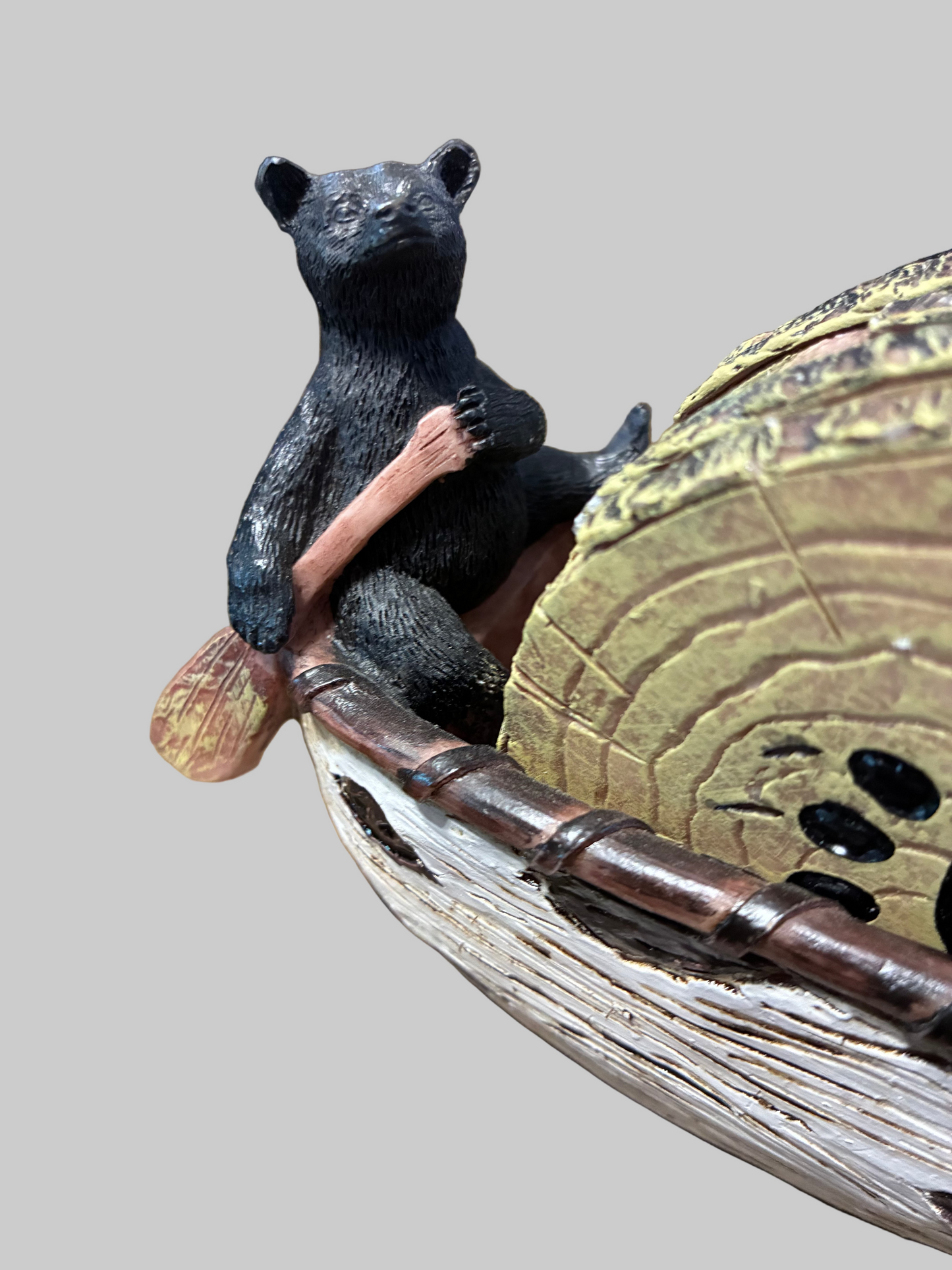 SET OF 6 RUSTIC STYLE COASTERS WITH BEAR FIGURES IN CANOE