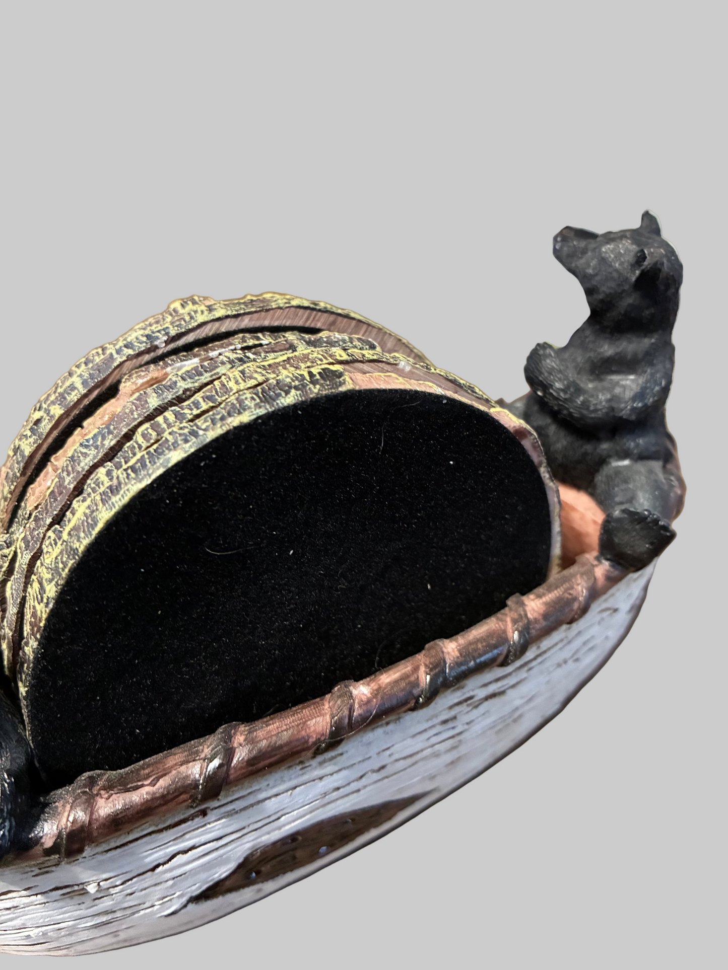 SET OF 6 RUSTIC STYLE COASTERS WITH BEAR FIGURES IN CANOE