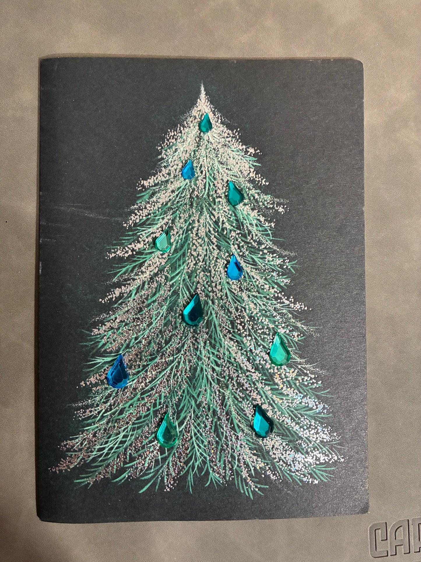 CHRISTMAS TREE THEMED PAPYRUS CHRISTMAS CARD WITH RHINESTONE EMBELLISHMENTS 4CT WITH RED/GOLD ENVELOPES