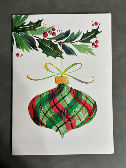 ORNAMENT THEMED PAPYRUS CHRISTMAS CARDS 4CT WITH CREAM/SILVER ENVELOPES
