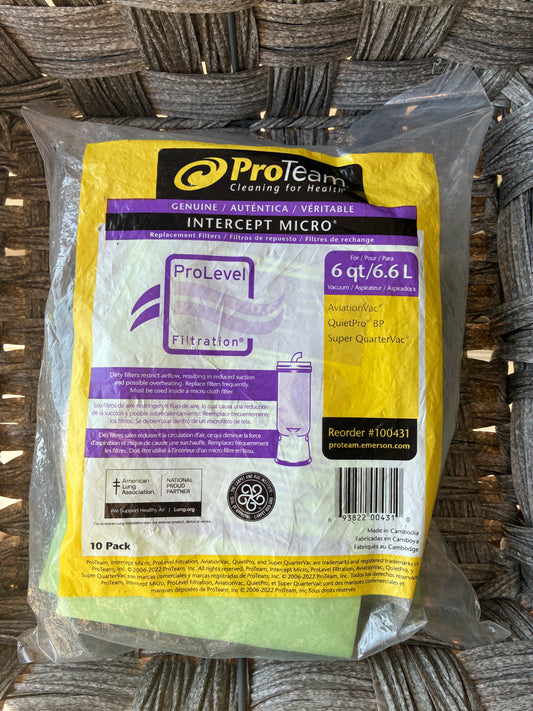LOT OF 3 PROTEAM GENUINE INTERCEPT MICRO 6QT #100431 10PK AVIATIONVAC QUIETPRO