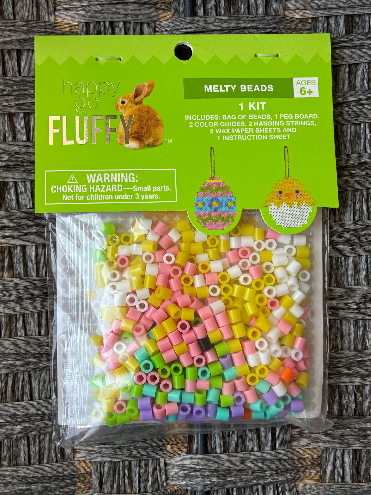 HAPPY GO FLUFFY MELTY BEADS ORNAMENT KIT KIDS CRAFTS EGG CHICK EASTER PASTEL
