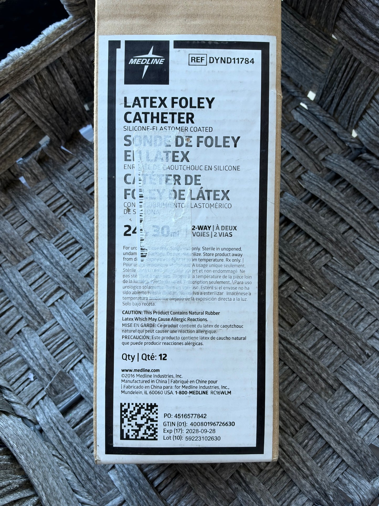 MEDLINE LATEX FOLEY CATHETER 24FR 30ML 12PC 2WAY STERILE DYND11784