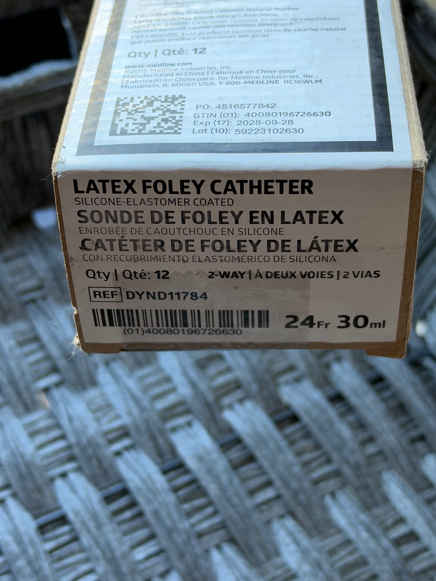 MEDLINE LATEX FOLEY CATHETER 24FR 30ML 12PC 2WAY STERILE DYND11784