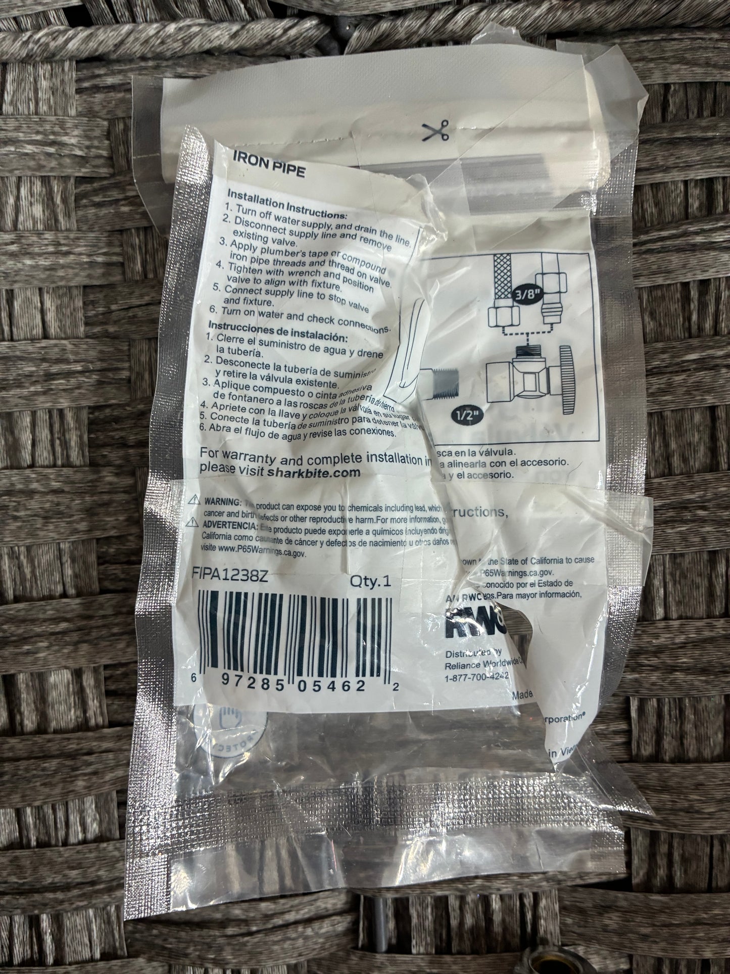 SHARKBITE 1/2" X 3/8" OD COMP ANGLE STOP BRASS VALVE