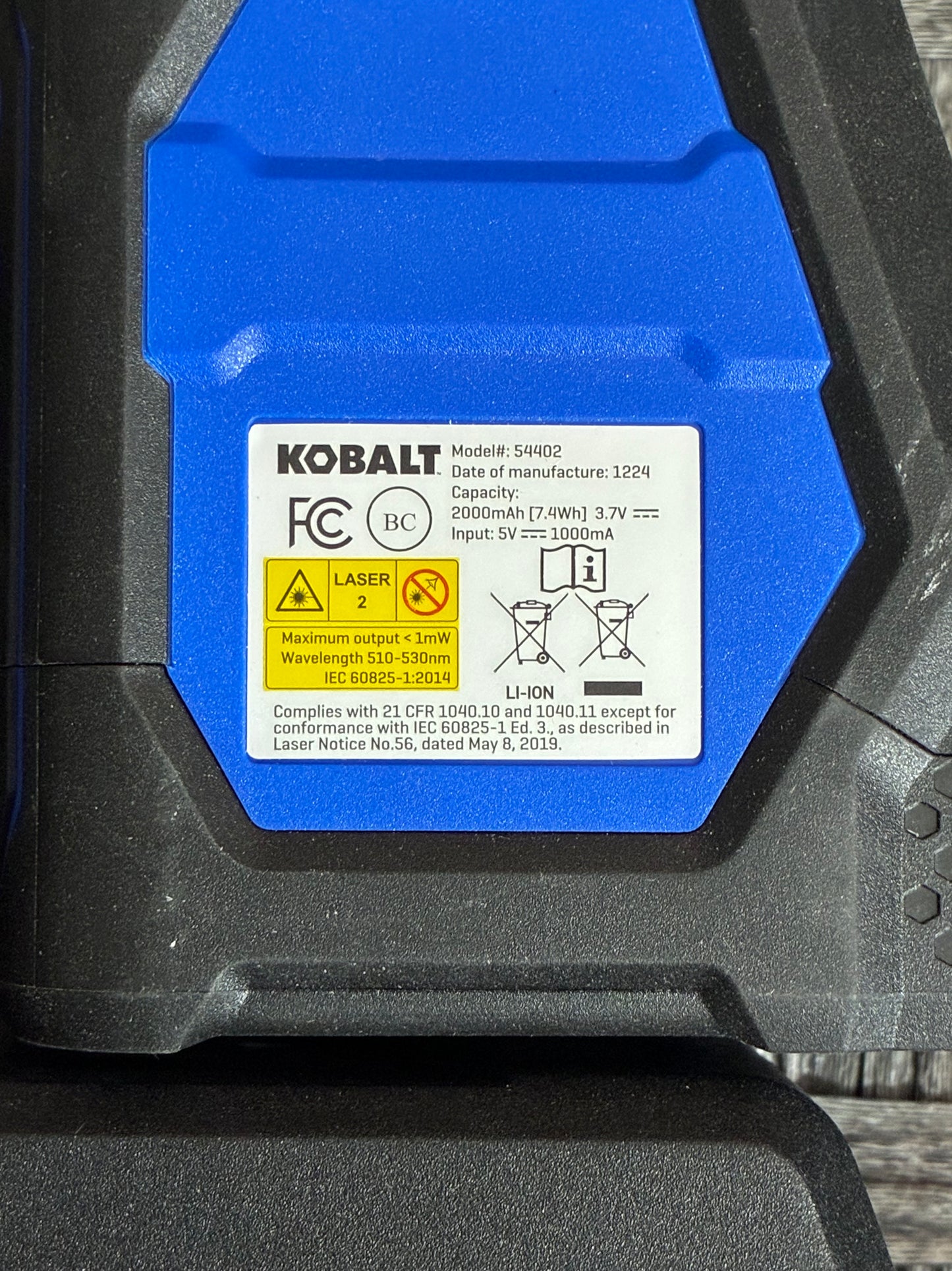 KOBALT 100FT SELF LEVELING CROSS LINE RECHARGEABLE LASER LEVEL - USED