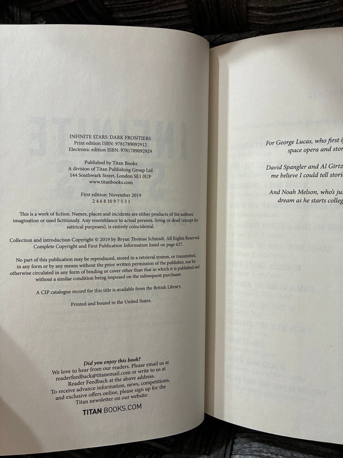 INFINITE STARS: DARK FRONTIERS HARDCOVER BRYAN THOMAS SCHMIDT FIRST EDITION 2019