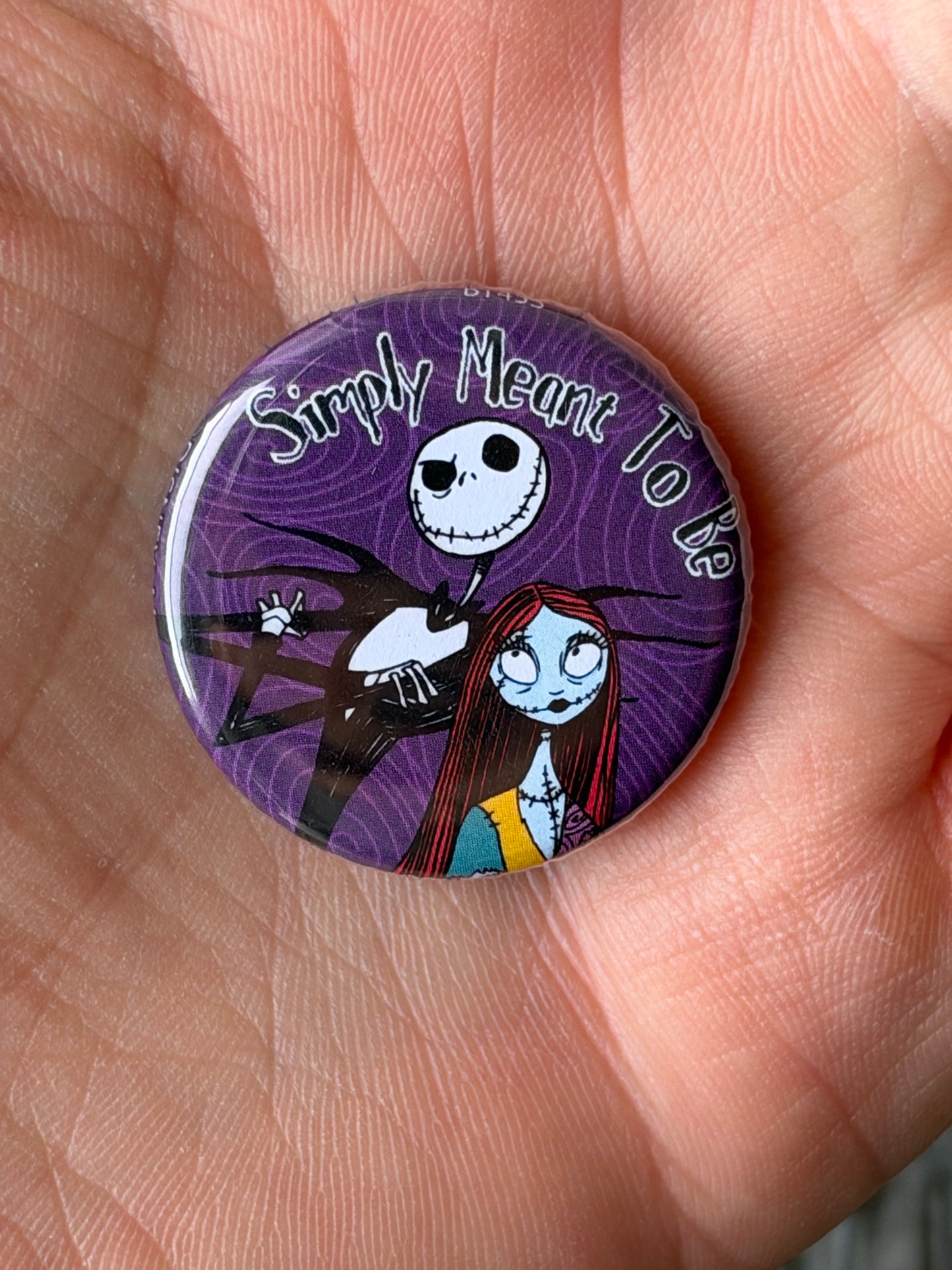 THE NIGHTMARE BEFORE CHRISTMAS METAL BUTTON "SIMPLY MEANT TO BE"