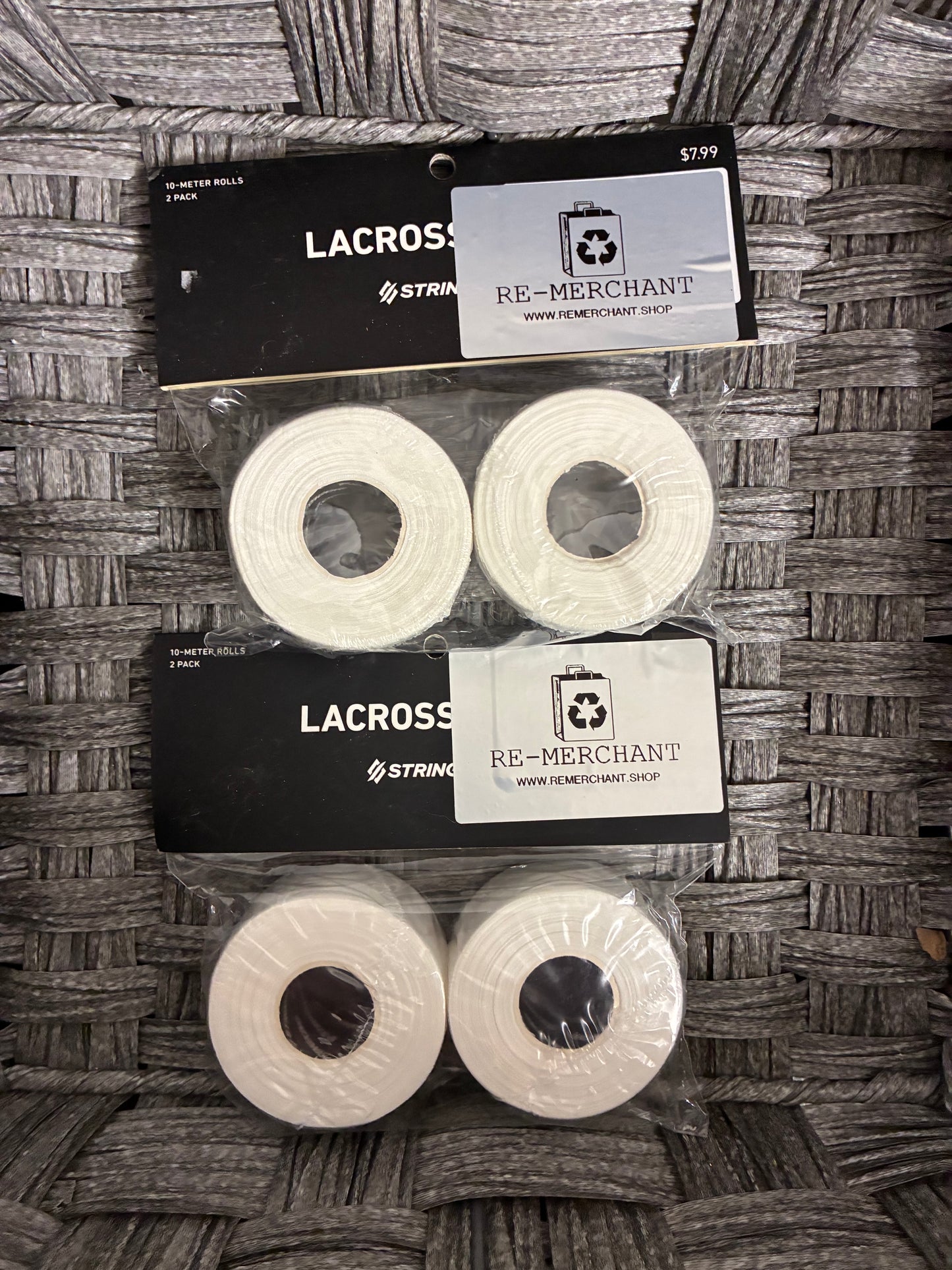 2X STRINGKING 2 PACK OF WHITE 10M ROLLS OF LACROSSE TAPE 4 ROLLS TOTAL