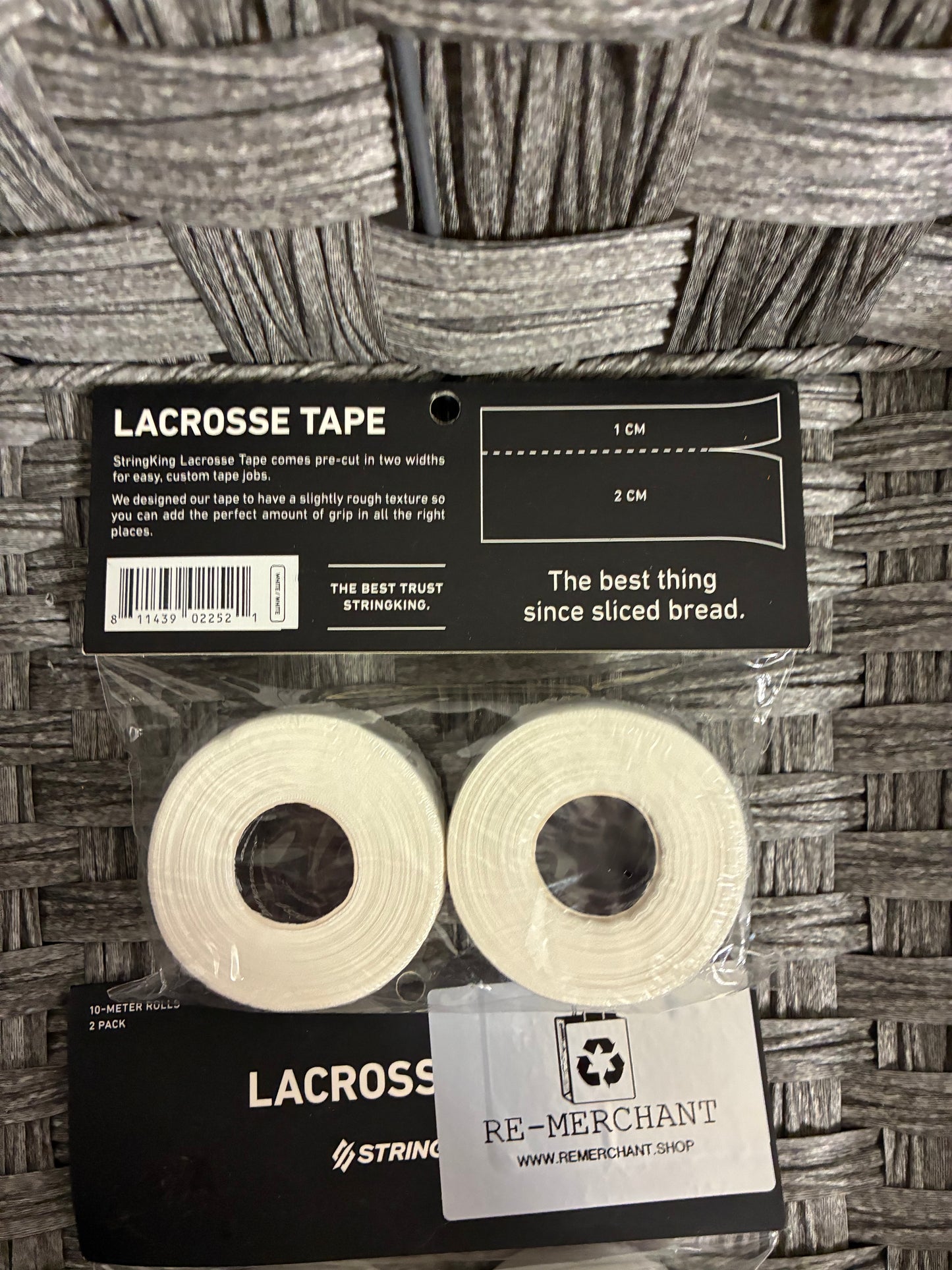2X STRINGKING 2 PACK OF WHITE 10M ROLLS OF LACROSSE TAPE 4 ROLLS TOTAL
