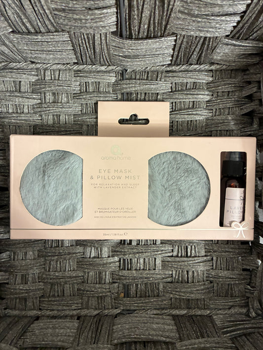 AROMA HOME EYE MASK & PILLOW MIST LAVENDER GRAY FAUX FUR