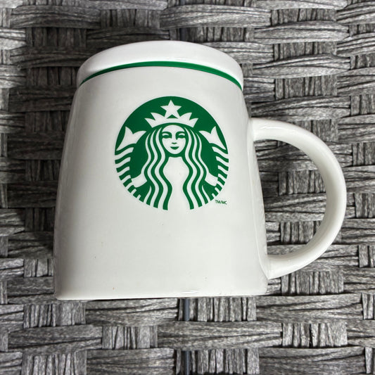 2011 STARBUCKS CHUBBY CERAMIC 16OZ MUG WITH SILICONE LID - PRE OWNED