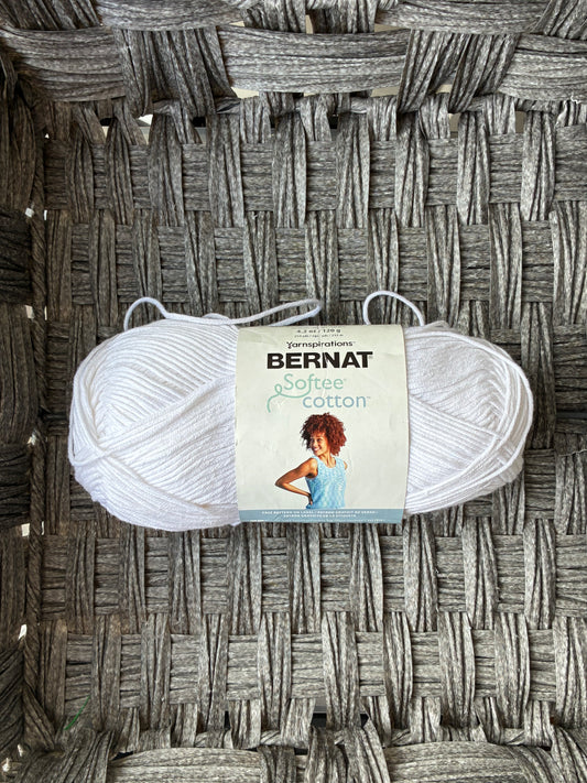BERNAT SOFTEE COTTON - WHITE - SINGLE SKEIN 254 YDS