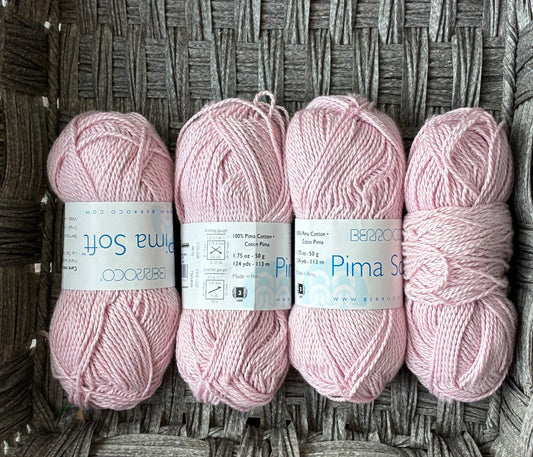 4 PACK BRROCO PIMA SOFT LIGHT 3 124 YDS COLOR PINK 4610 MADE IN PERU SOFT COTTON