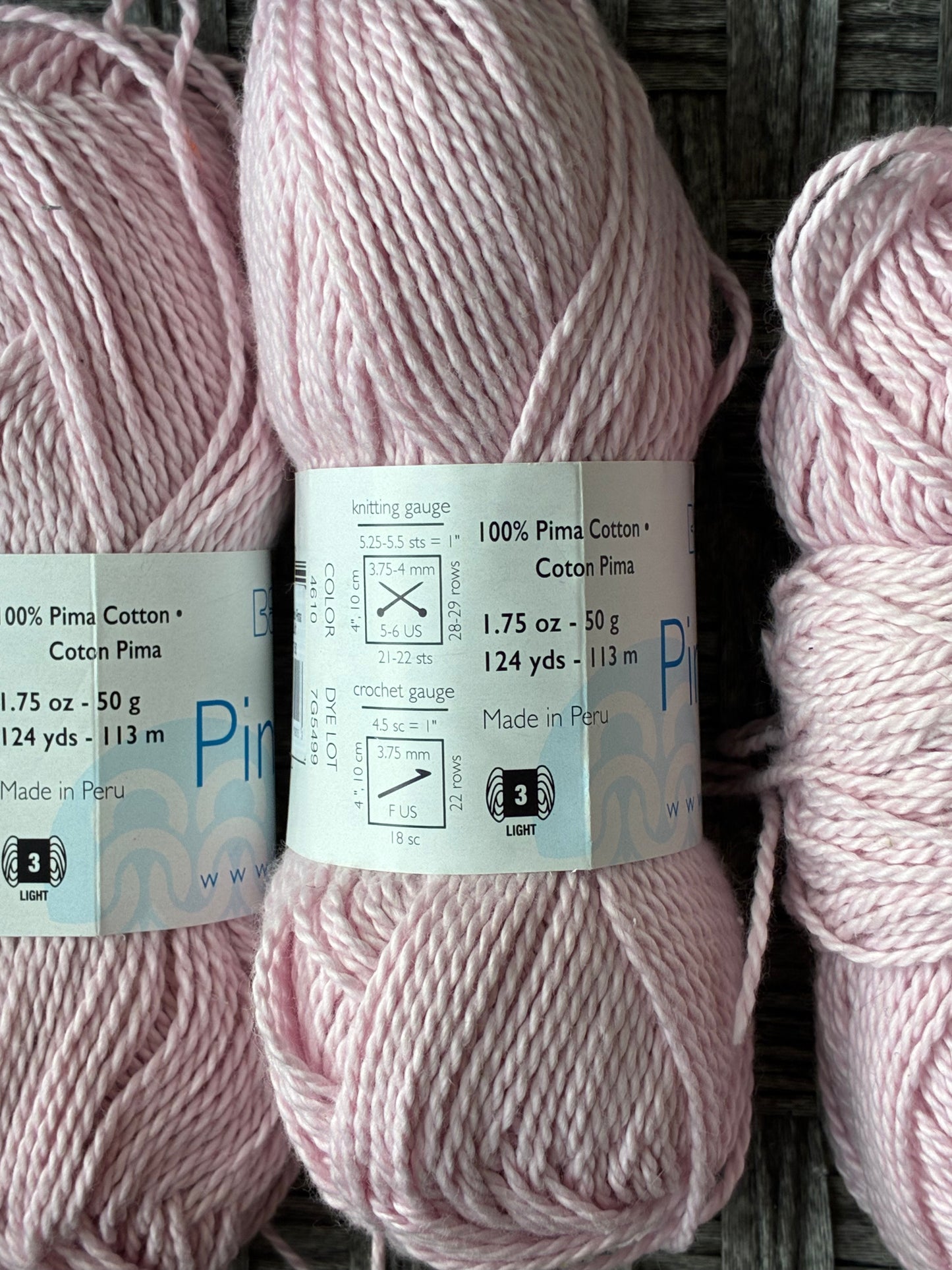 4 PACK BRROCO PIMA SOFT LIGHT 3 124 YDS COLOR PINK 4610 MADE IN PERU SOFT COTTON