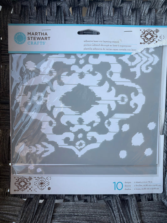 MARTHA STEWART CRAFTS ADHESIVE LASER-CUT LAYERING STENCIL 10 DESIGNS 2 SHEETS