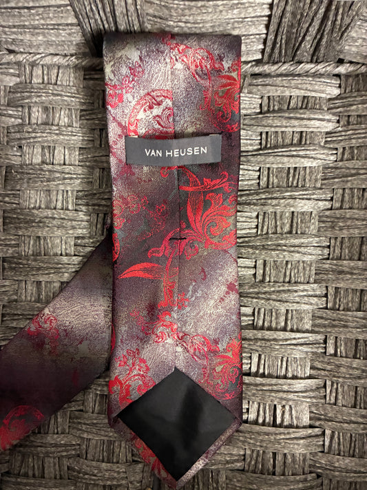 PRE-OWNED VAN HEUSEN MEN'S NECK TIE RED SILVER BLACK