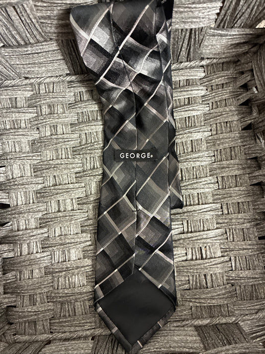 GEORGE PRE-OWNED MEN'S NECK TIE GEOMETRIC DESIGN BLACK AND SILVER