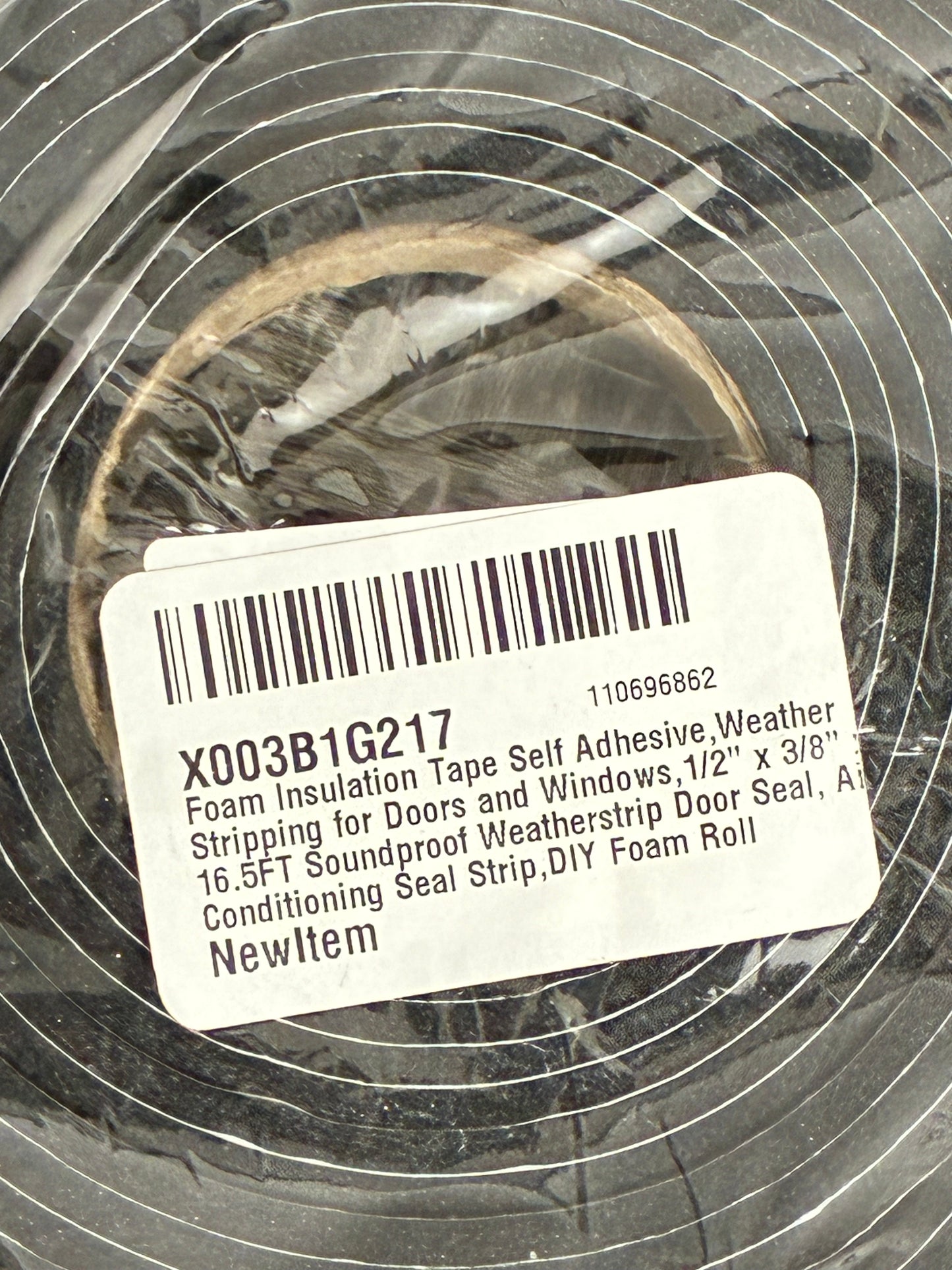 1/2" X 3/8" X 16.5' FOAM INSULATION TAPE SELF ADHESIVE WEATHER STRIPPING DOORS WINDOWS