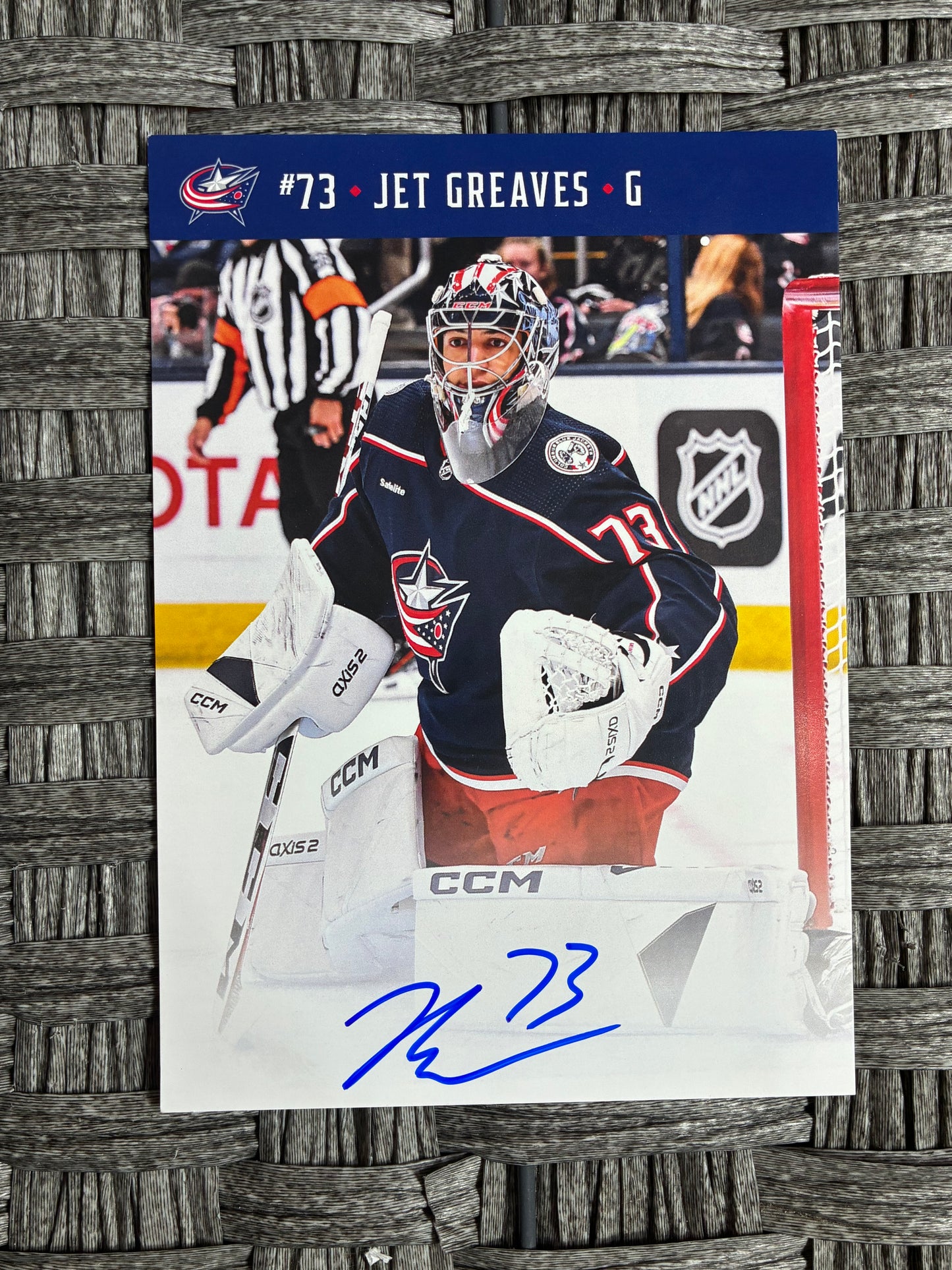 JET GREAVES #73 AUTOGRAPH SIGNED COLUMBUS BLUE JACKETS PROMO 5"X7" PHOTO