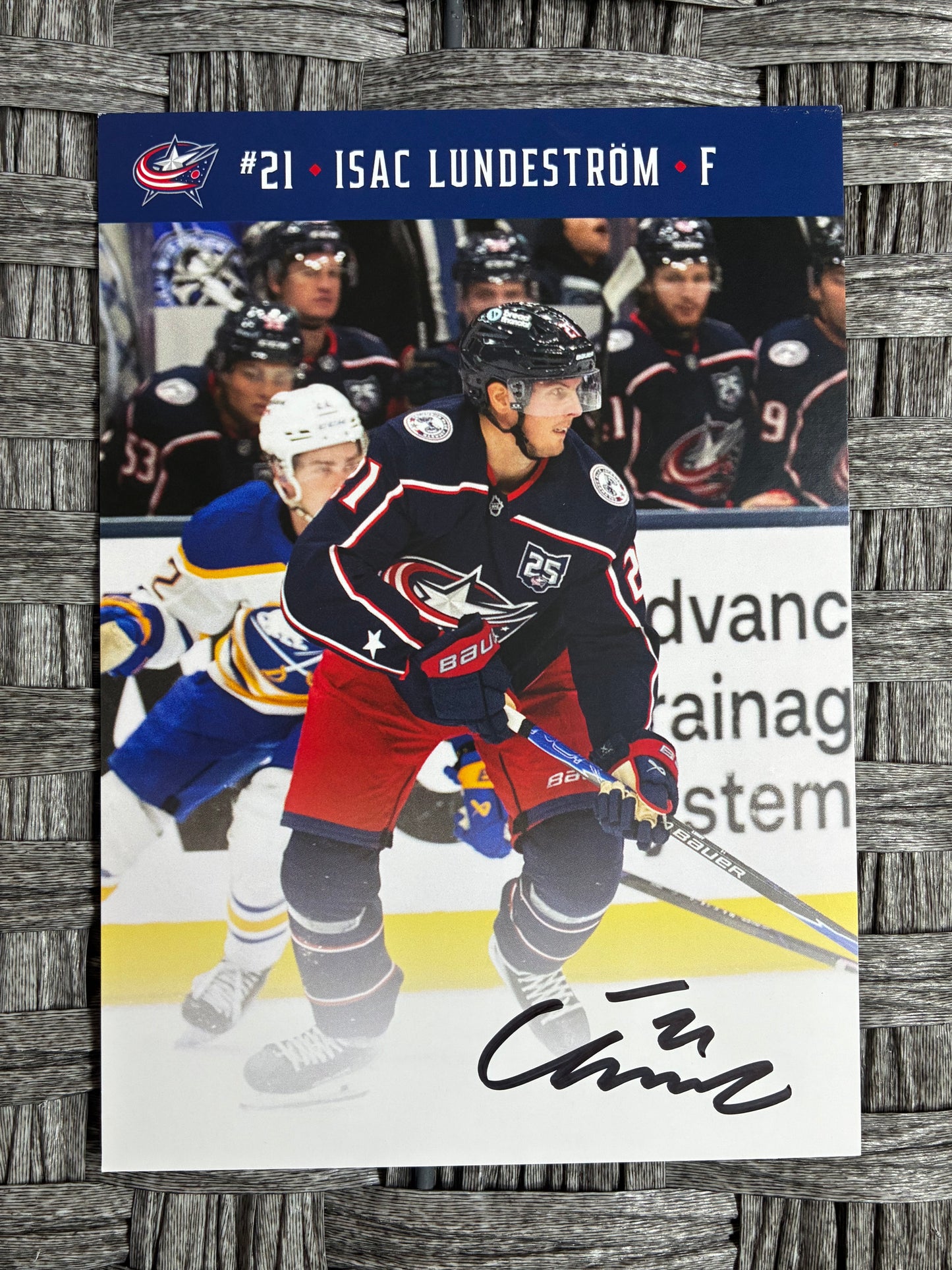 ISAC LUNDESTROM #21 AUTOGRAPH SIGNED COLUMBUS BLUE JACKETS PROMO 5"X7" PHOTO