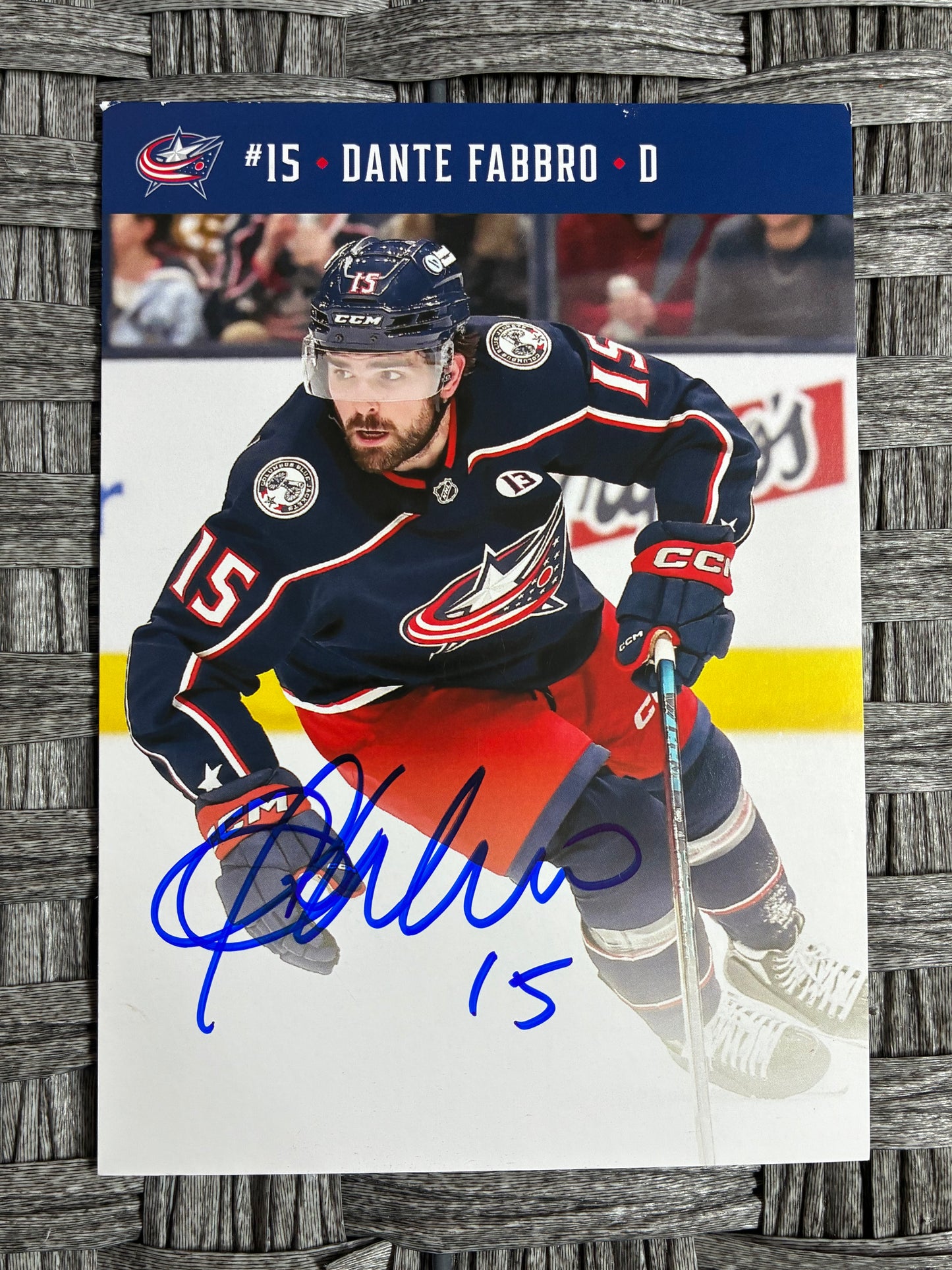 DANTE FABBRO #15 AUTOGRAPH SIGNED COLUMBUS BLUE JACKETS PROMO 5"X7" PHOTO