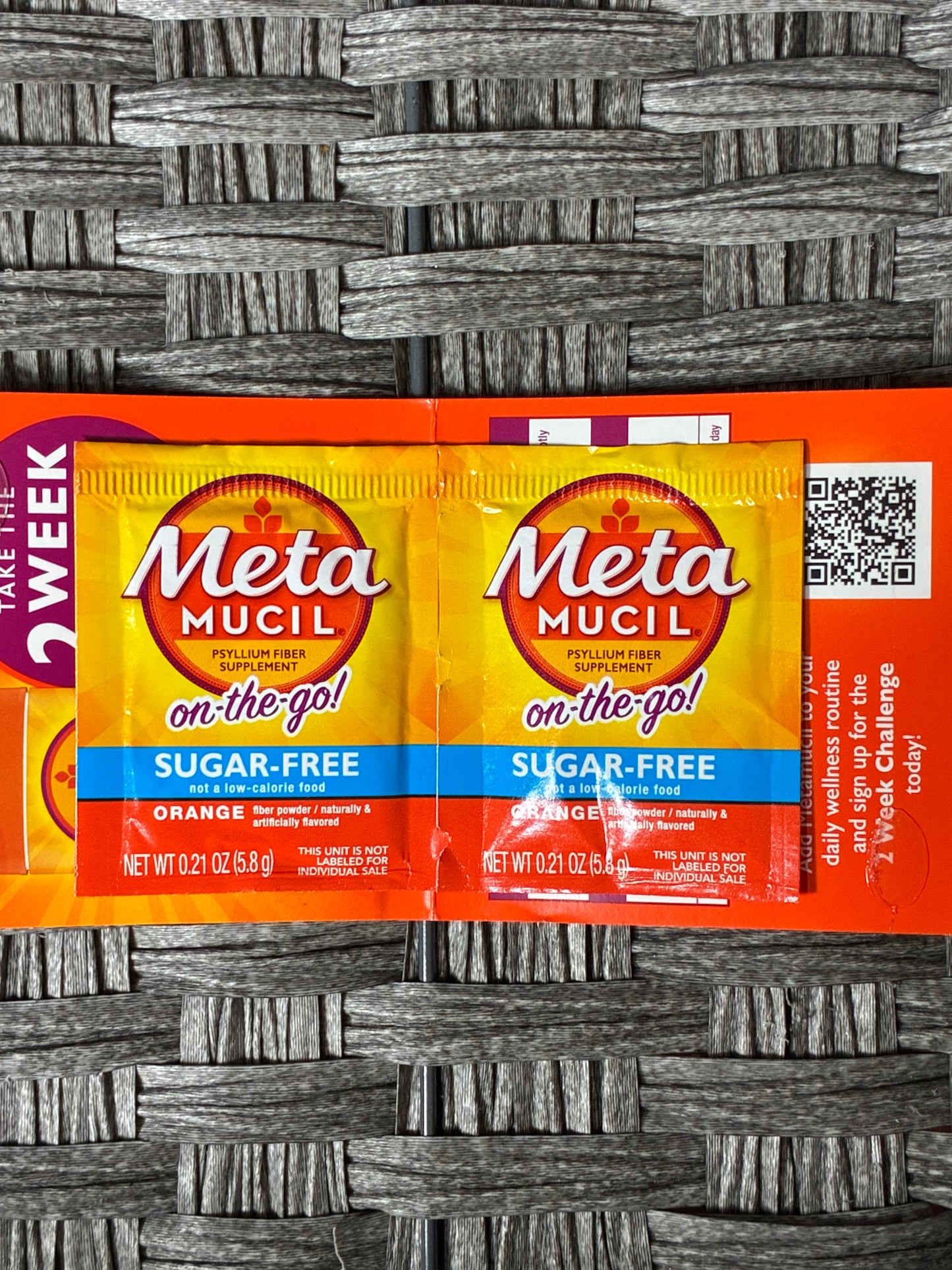 META MUCIL PSYLLIUM FIBER SUPPLEMENT SUGAR FREE 4-IN-1 FIBER PACKETS 2CT - ORANGE