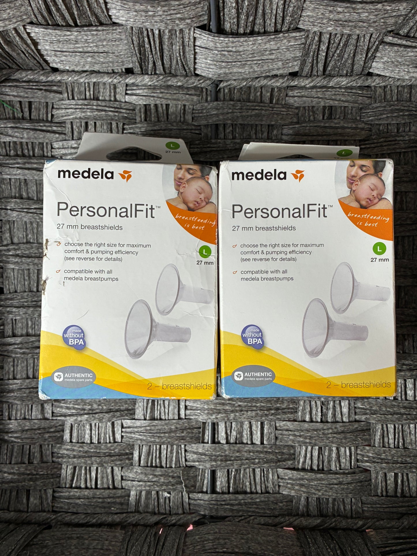 LOT OF 2 MEDELA PERSONALFIT 27MM BREAST SHIELDS, LARGE, 2PCS, BPA FREE