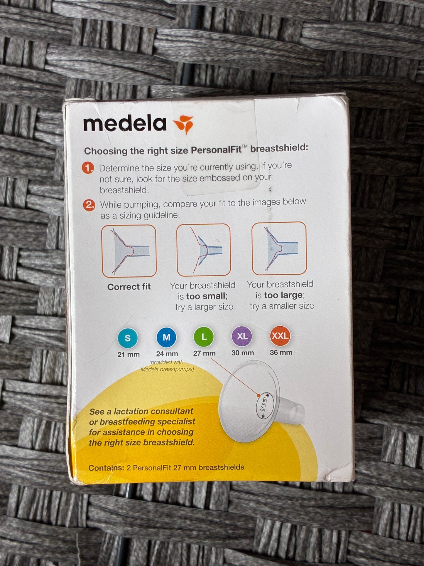 LOT OF 2 MEDELA PERSONALFIT 27MM BREAST SHIELDS, LARGE, 2PCS, BPA FREE