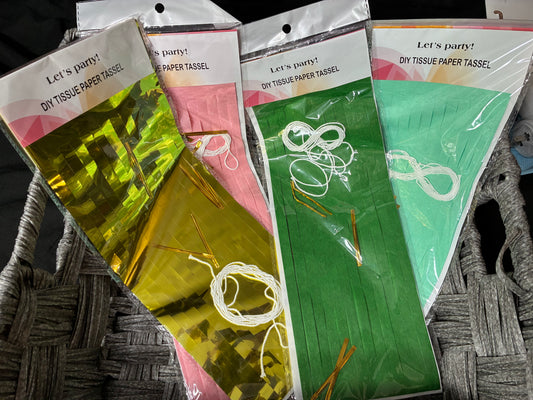 4 PACK PAPER DIY TISSUE TASSEL DECOR - GOLD, PINK, GREEN, MINT