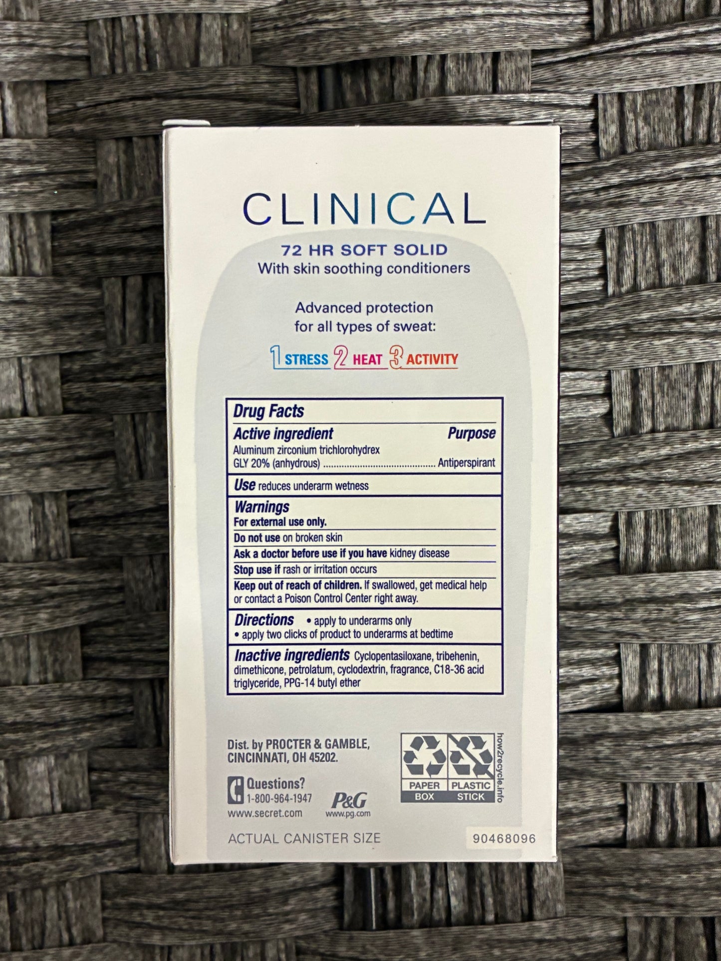 SECRET CLINICAL STRENGTH ANTIPERSPIRANT STRESS RELIEF SOLID 1.6OZ