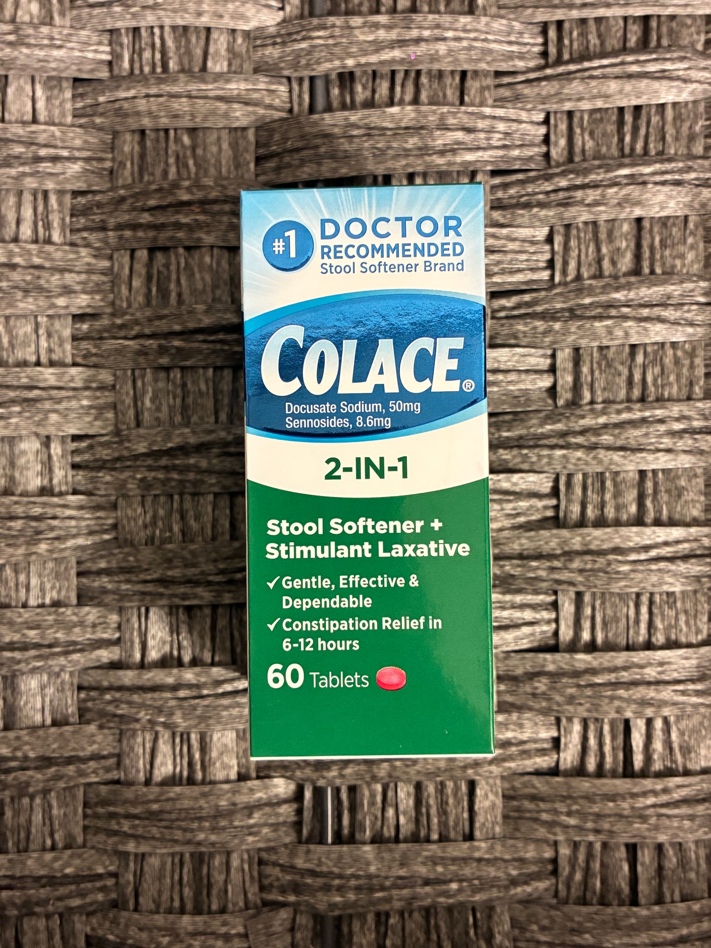 COLACE 2-IN-1 STOOL SOFTENER & STIMULANT LAXATIVE 60 TABLETS EXP. 05/31/2028