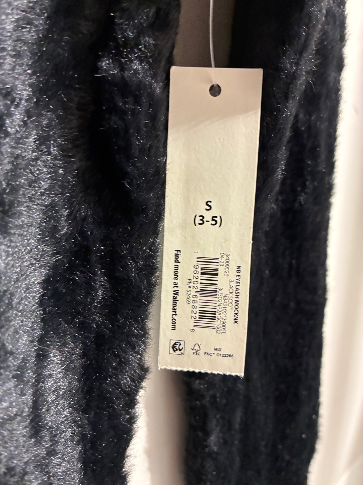 NWT NO BOUNDARIES EYELASH MOCKNK BLACK FUZZY SWEATER SIZE SMALL (3-5) JUNIORS