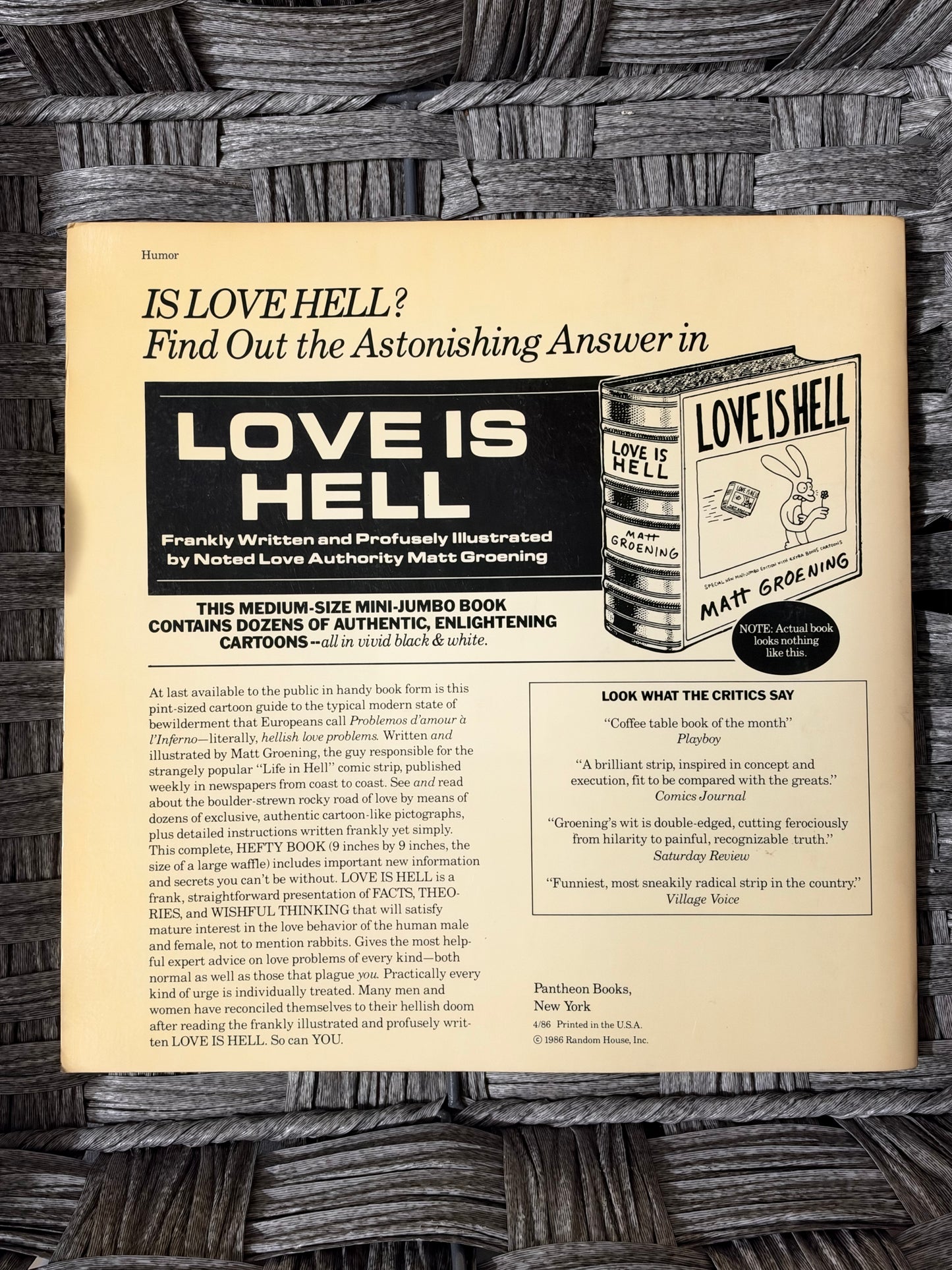 LOVE IS HELL - MATT GROENING (BOOK, 1986) PRE OWNED