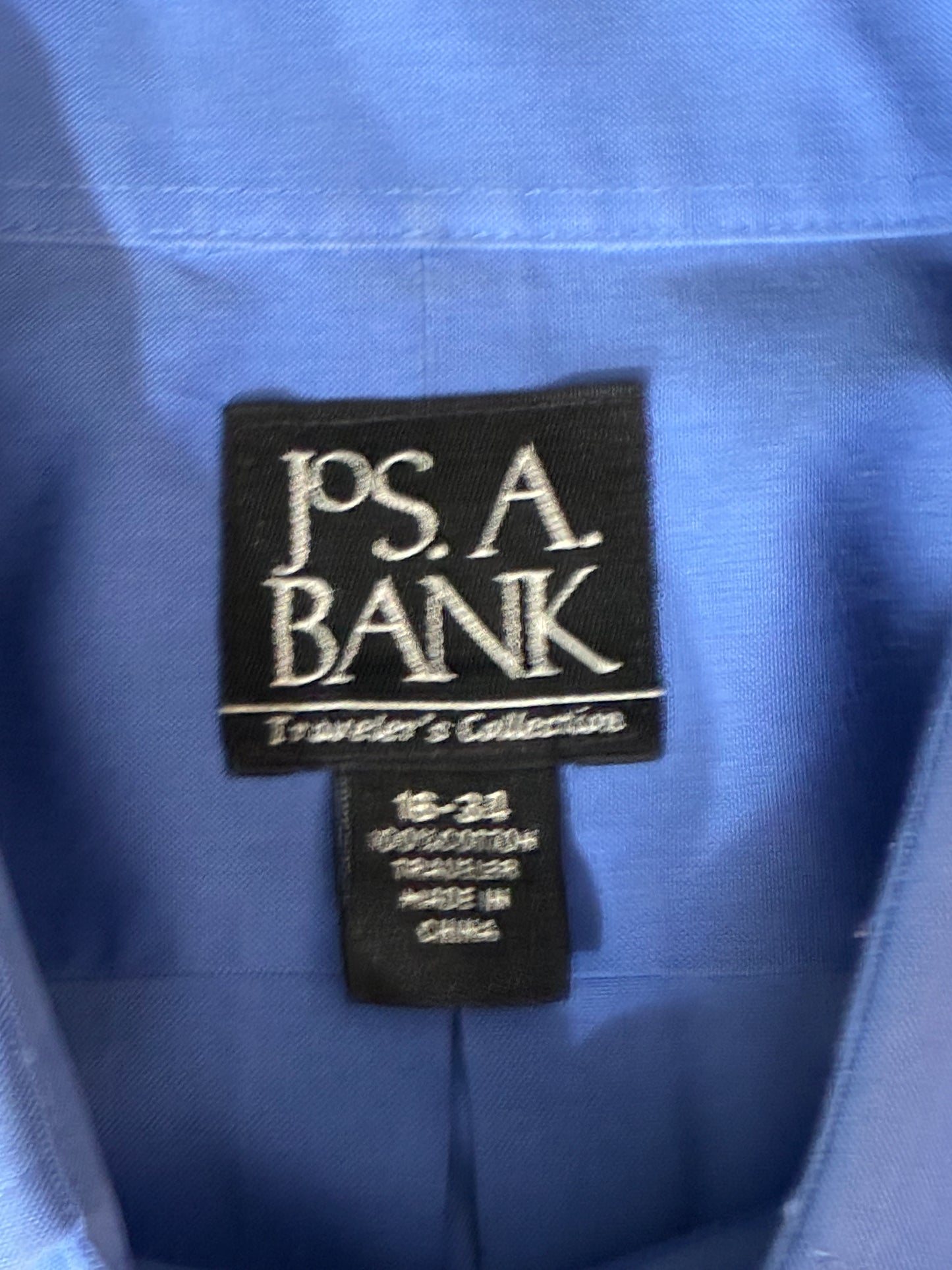 Jos. A. Bank Travelers Collection Size 16 34 Mens Button Up Shirt Blue 100% Cotton