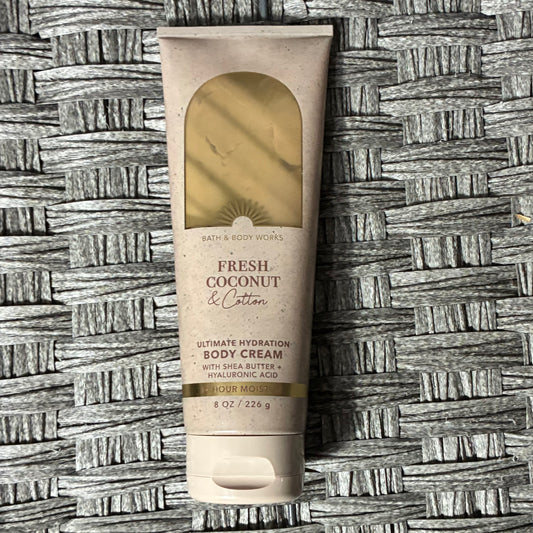 DISCONTINUED BATH AND BODY WORKS FRESH COCONUT AND COTTON 8 OZ BODY CREAM