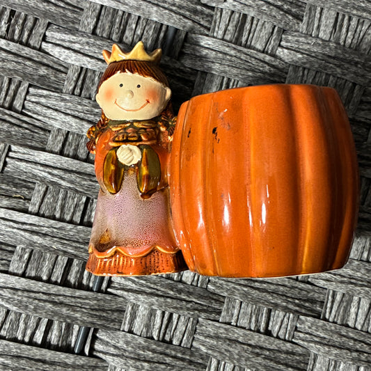 YANKEE CANDLE VOTIVE CANDLE HOLDER CERAMIC PUMPKIN WITH CHILD PRINCESS HALLOWEEN