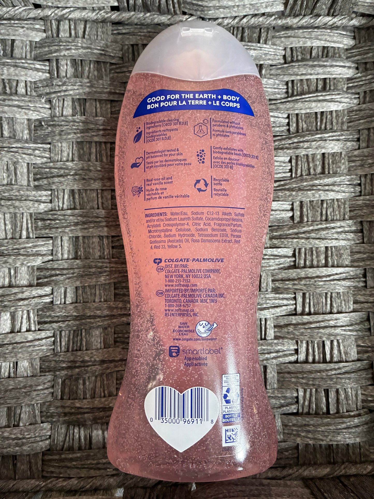 SOFTSOAP EXFOLIATING PINK ROSE & SWEET VANILLA BODYWASH 20FL OZ