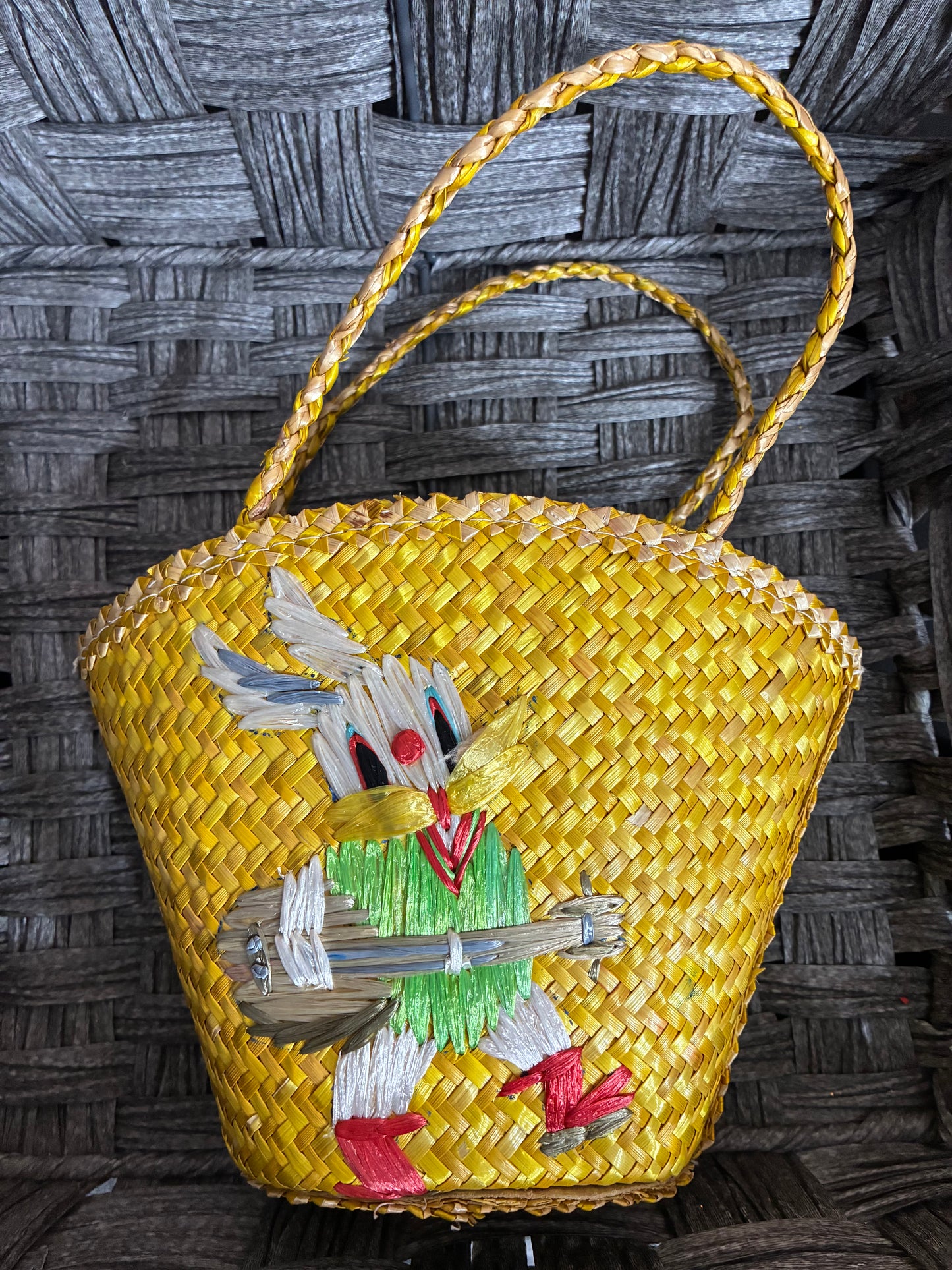 VINTAGE WOOVEN STRAW EASTER BASKET