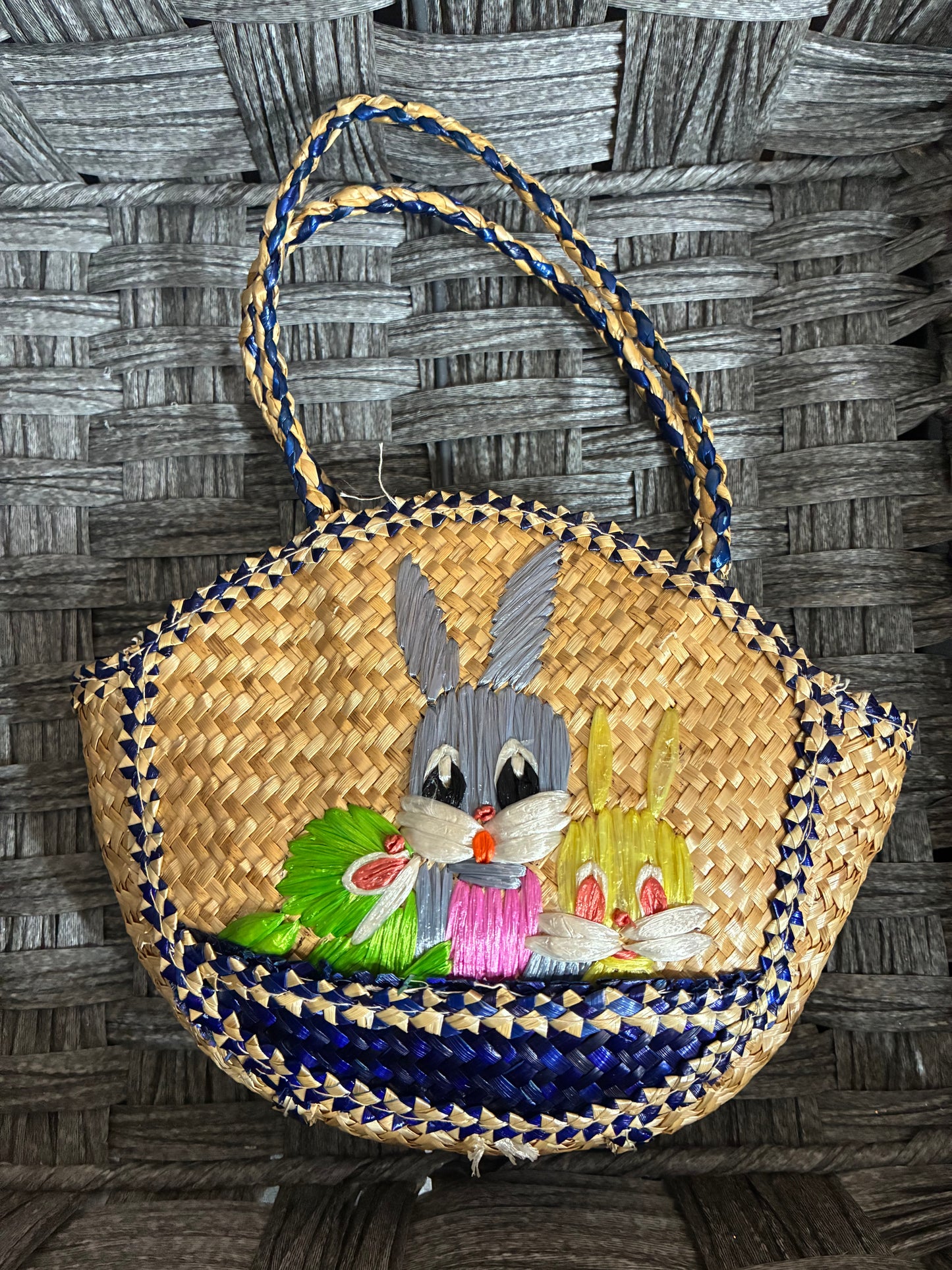 VINTAGE WOOVEN STRAW EASTER BASKET