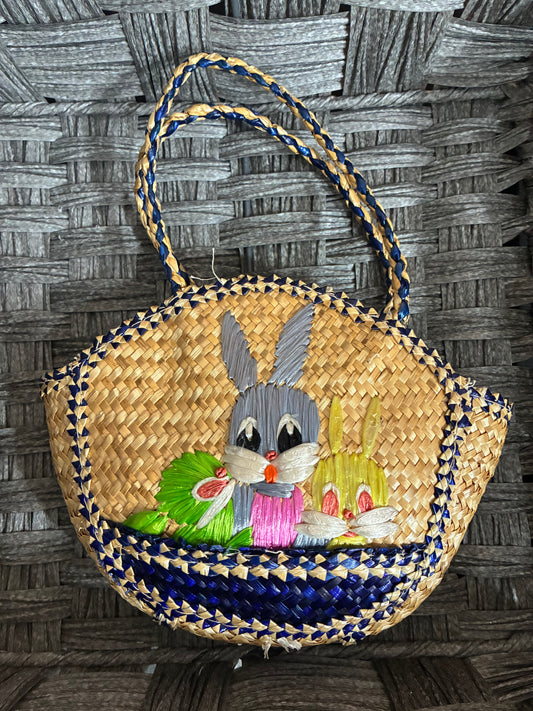 VINTAGE WOOVEN STRAW EASTER BASKET
