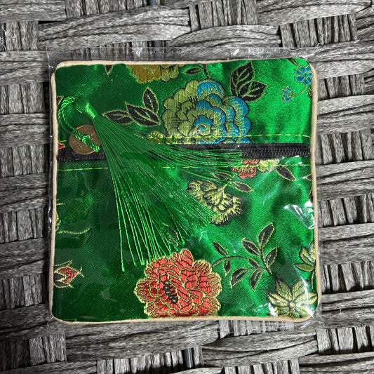 ASIAN GREEN FLORAL ZIPPER POUCH