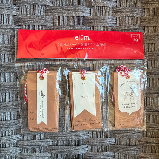 ELUM HOLIDAY GIFT TAGS WITH BAKERS TWINE SET OF 18