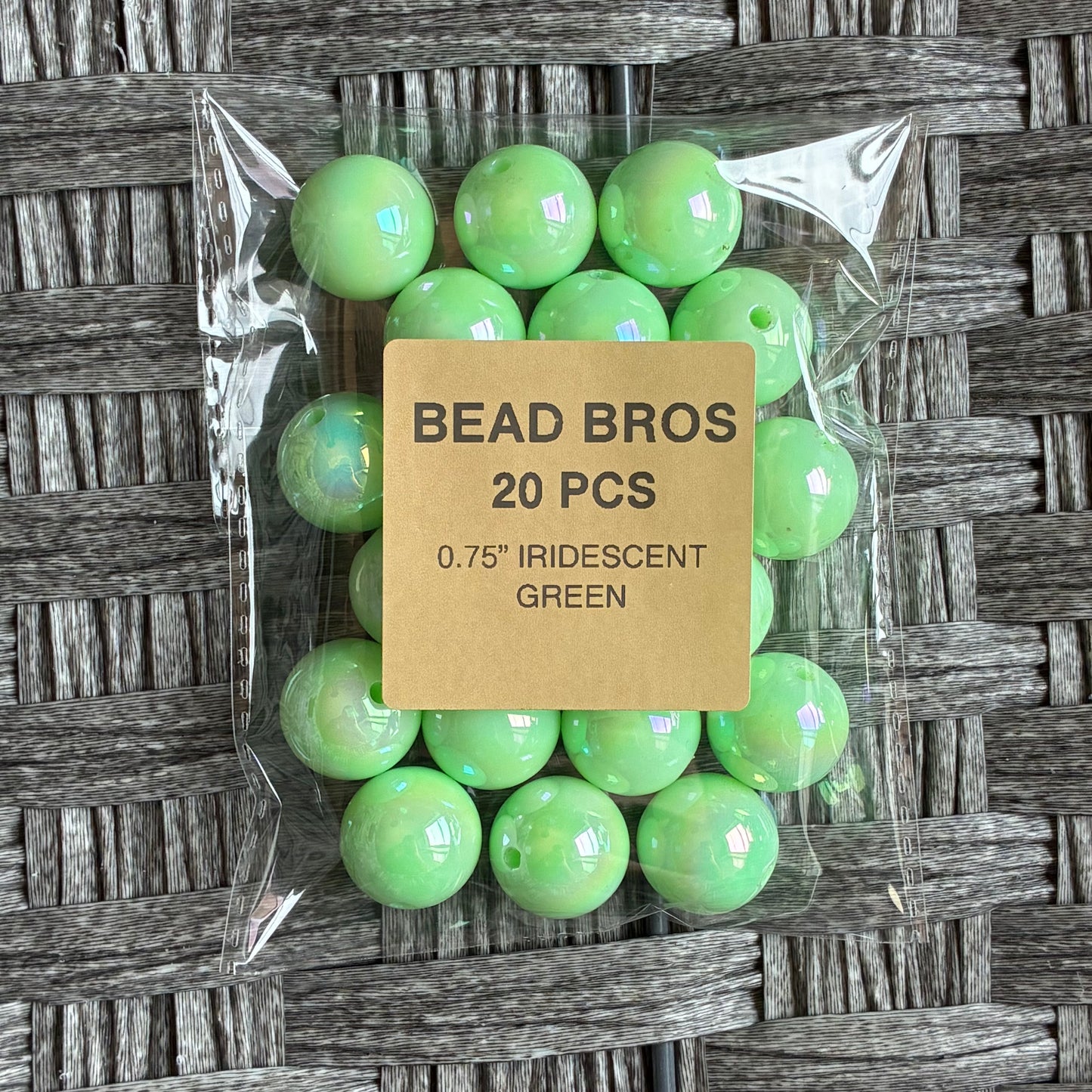 20PCS IRIDESCENT GREEN 0.75" BEADS