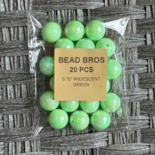 20PCS IRIDESCENT GREEN 0.75" BEADS