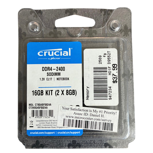 CRUCIAL NOTEBOOK 16G (1X8GB) RAM DDR4 2400MHZ SODIUM CT2K8G4SFS824A MISSING ONE