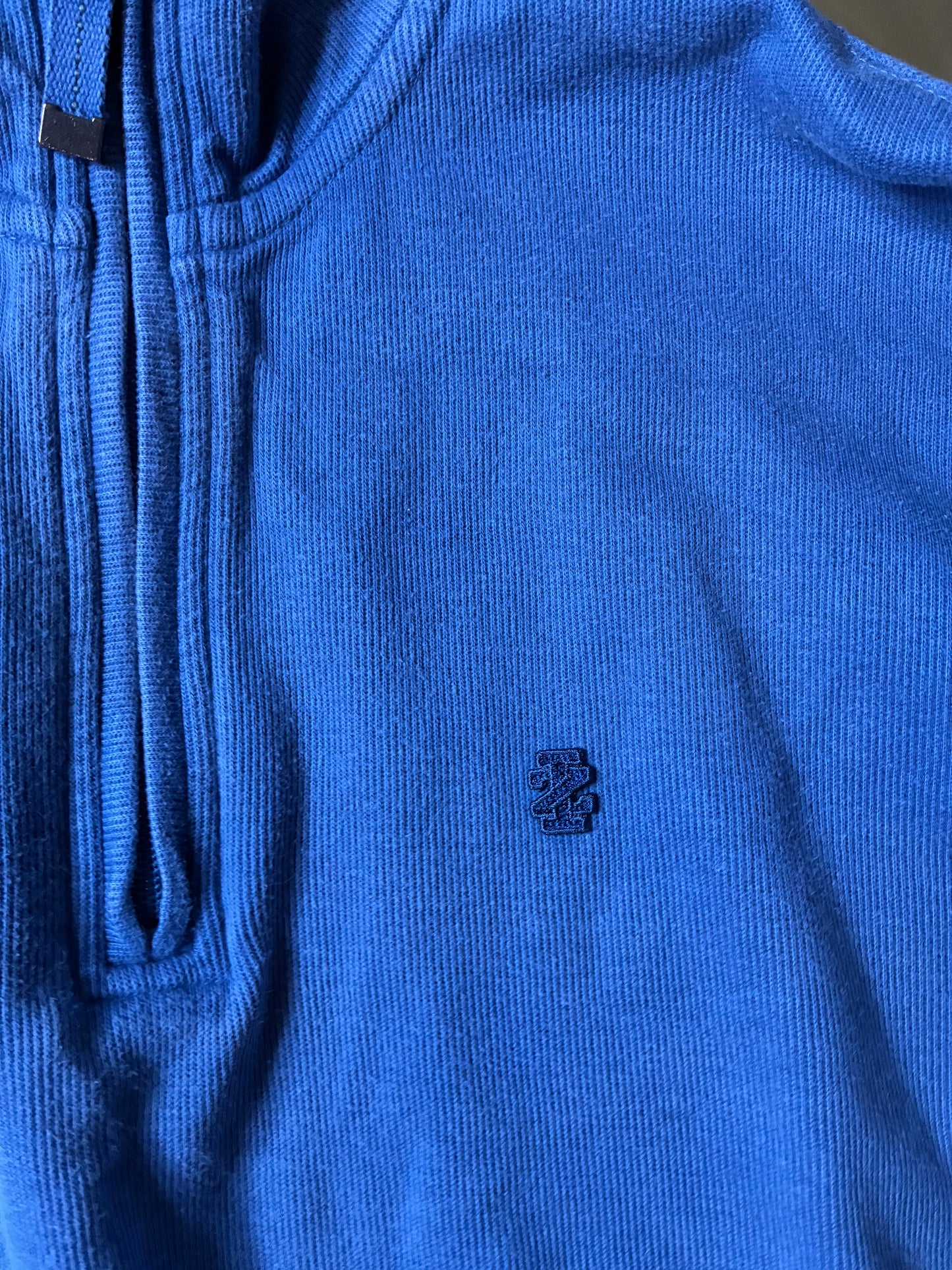 MENS IZOD BLUE AND GREY QUARTER ZIP COTTON SWEATER - MEDIUM - PRE OWNED - GOOD